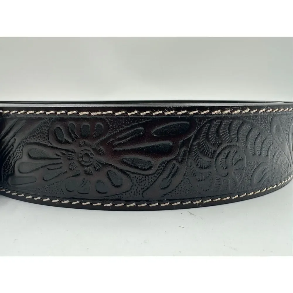 BS118 Genuine Full Grain Western Floral Engraved Tooled Leather Belt Strap Sz 46